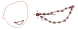 Node-by-node digitizing of vector outlines. Mouth detail.