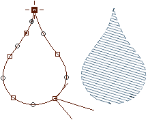 Embird Studio - digitized vector objects (left), vector object filled with stitches (right)