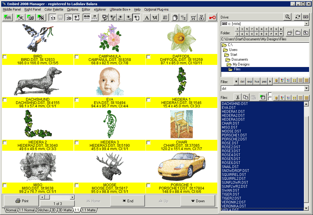 Designs displayed on the screen