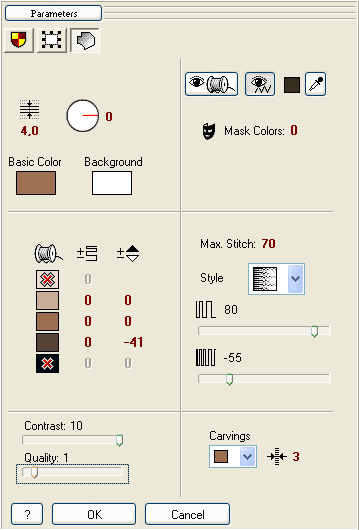 Sfumato Stitch - paramaters of selected objects