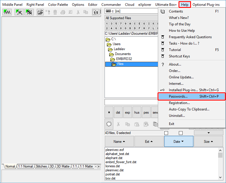 Select "Help > Passwords" menu