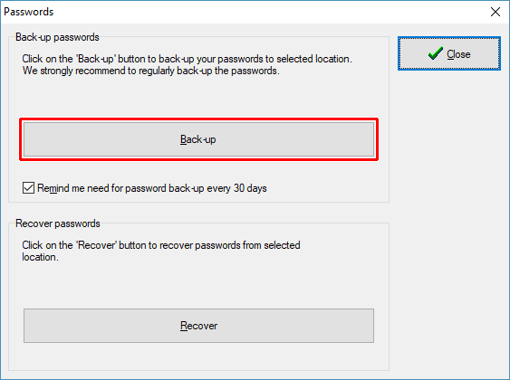 Click "Back-up" button