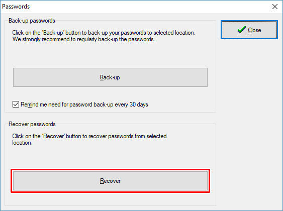 Click "Recover" button