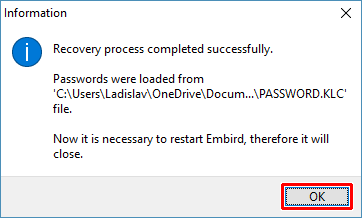 Passwords recovery completed