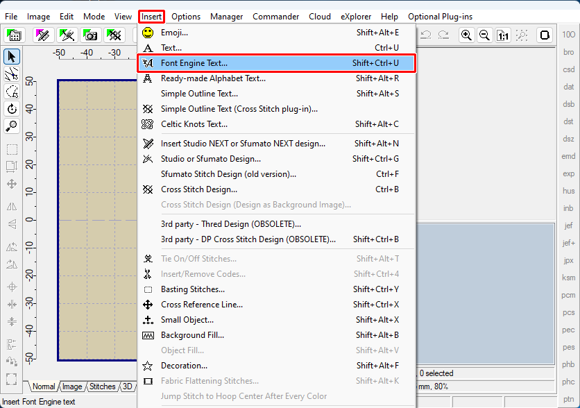 Select menu "Insert > Font Engine Text"