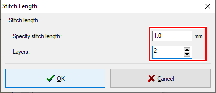 Specify the stitch length and number of layers
