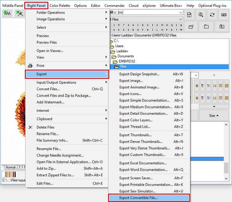 Select menu "Export Convertible File" menu