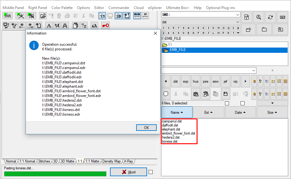 The copy operation will start and when it is finished the files appear in the "Files:" box