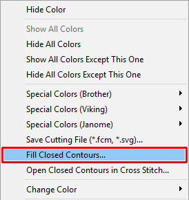 Click "Fill Closed Contours" menu