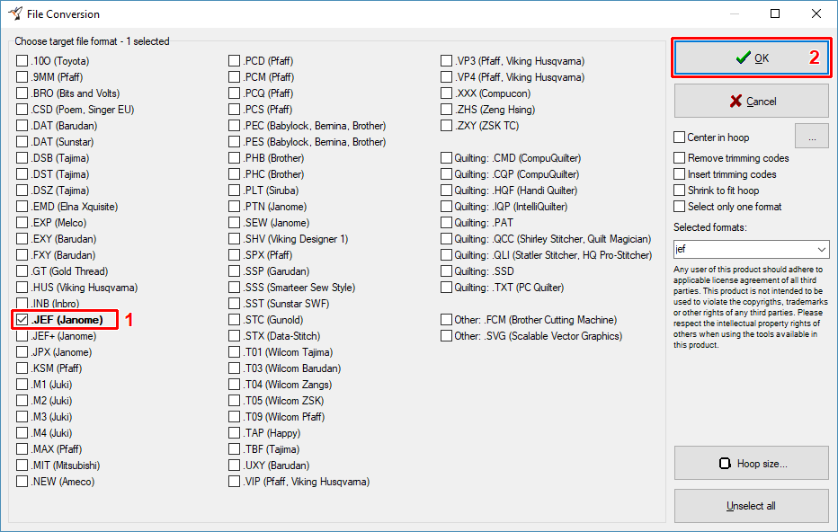 Choose target file format(s)