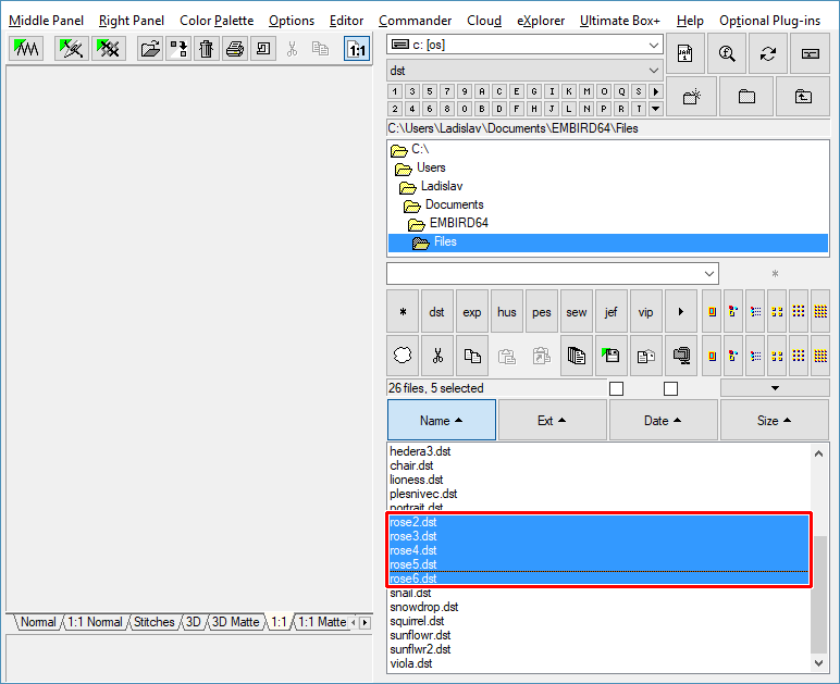 Select files to be written to Janome JEF CompactFlash Card