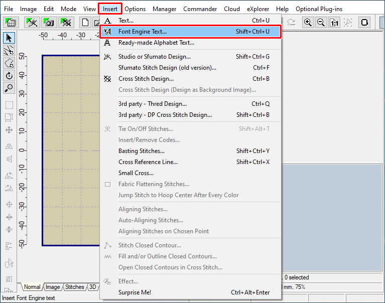 Select "Insert > Font Engine Text" menu