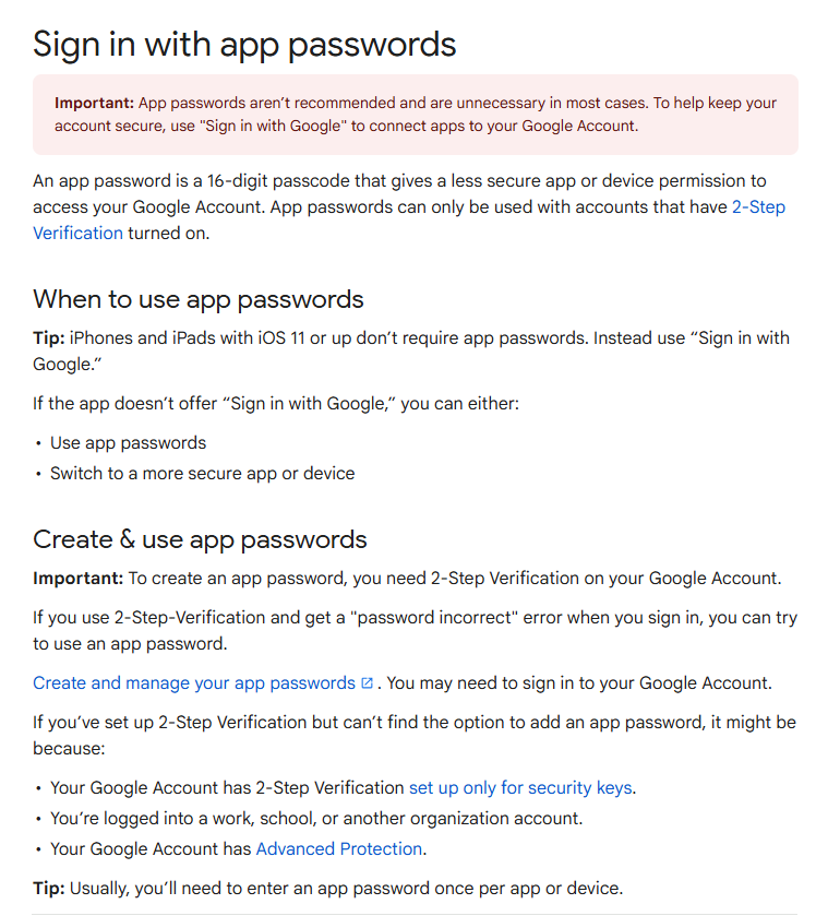 Sign in with app passwords