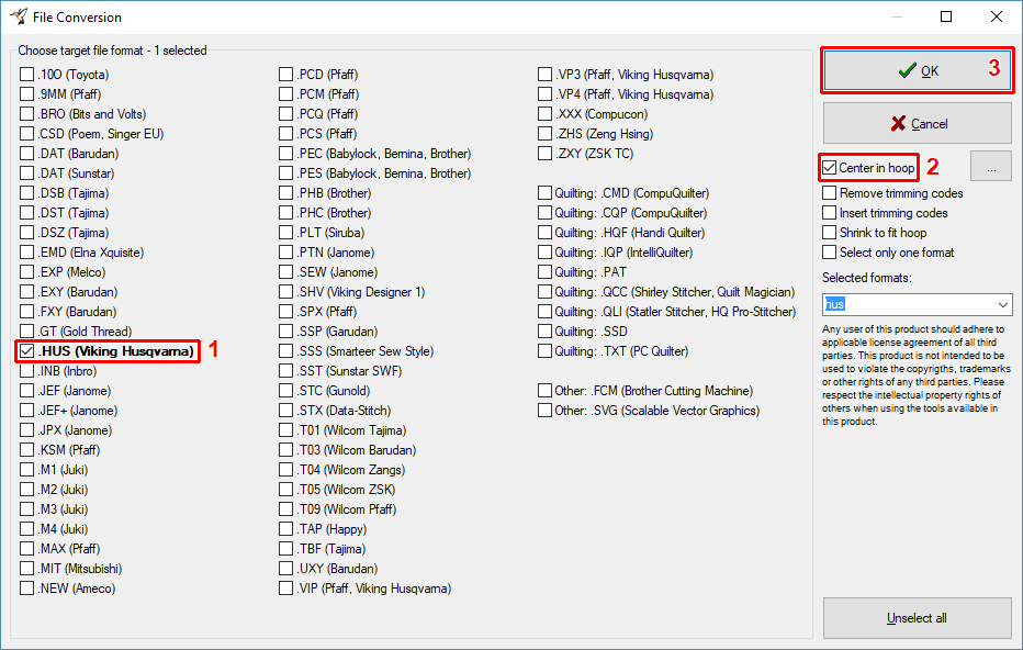 Choose target file format