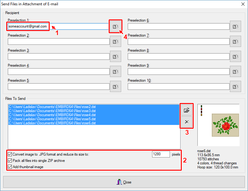 Select "Right Panel > Internet > Send Files in Attachment of E-mail" menu