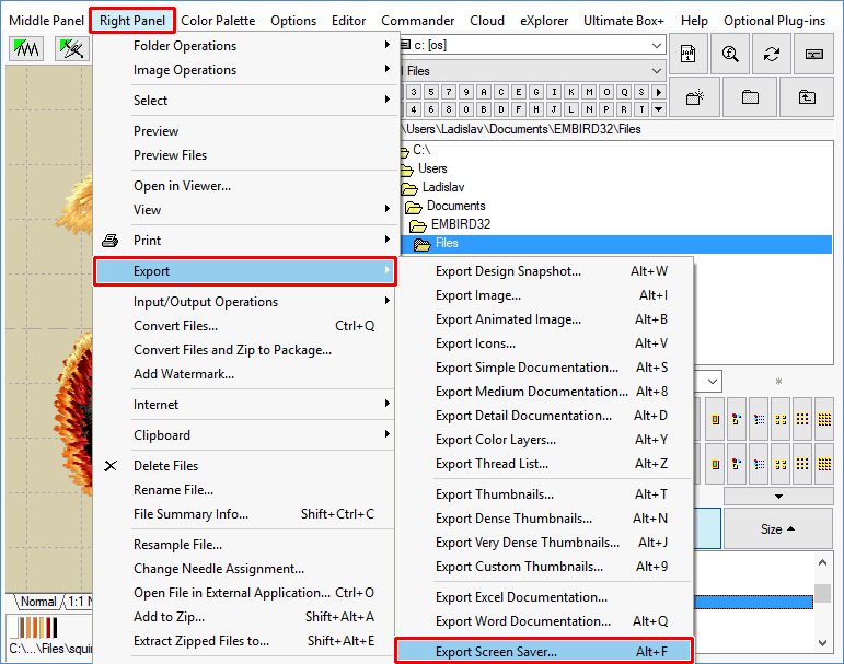 Select "Export Screen Saver" menu