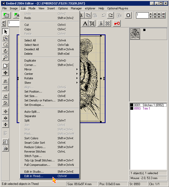 Embird Tutorial - Co-operation with Thred Digitizing Software