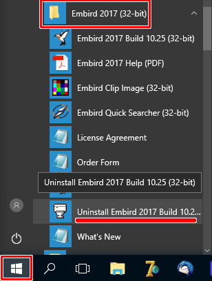 Select "Uninstall Embird" from "Start" menu