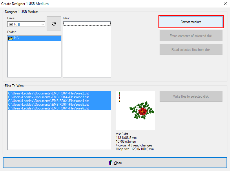 Select drive containing USB memory stick