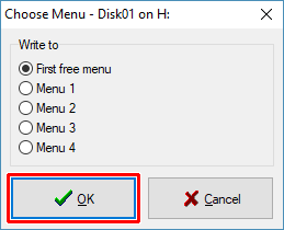 Choose Menu on selected Disk