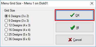 Choose menu grid size on selected Disk