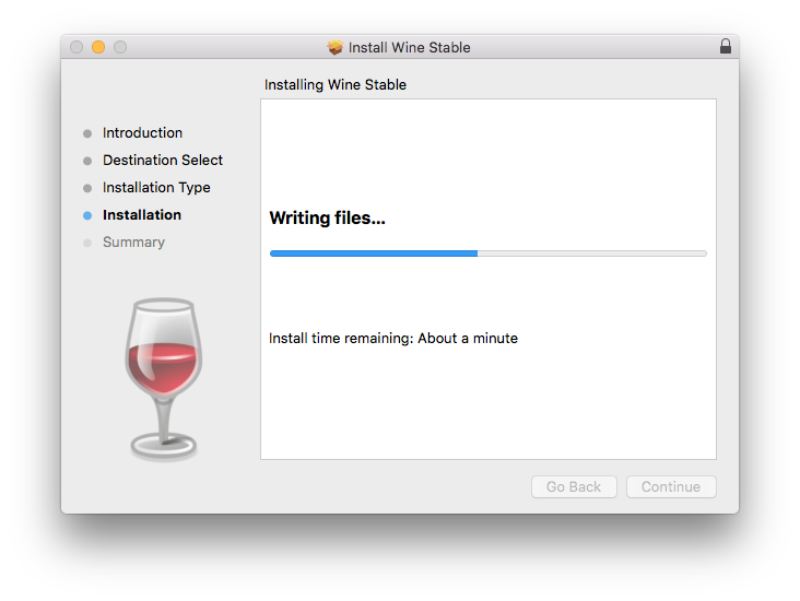 Wait until installation of Wine application is finished