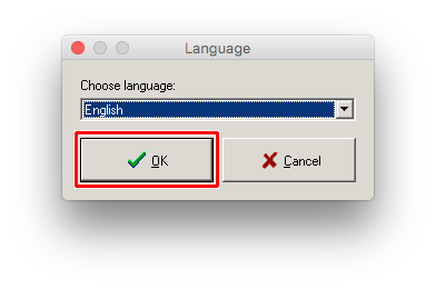 Choose language and select "OK" to continue