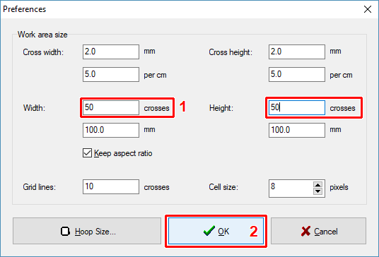 Set size of Work Area
